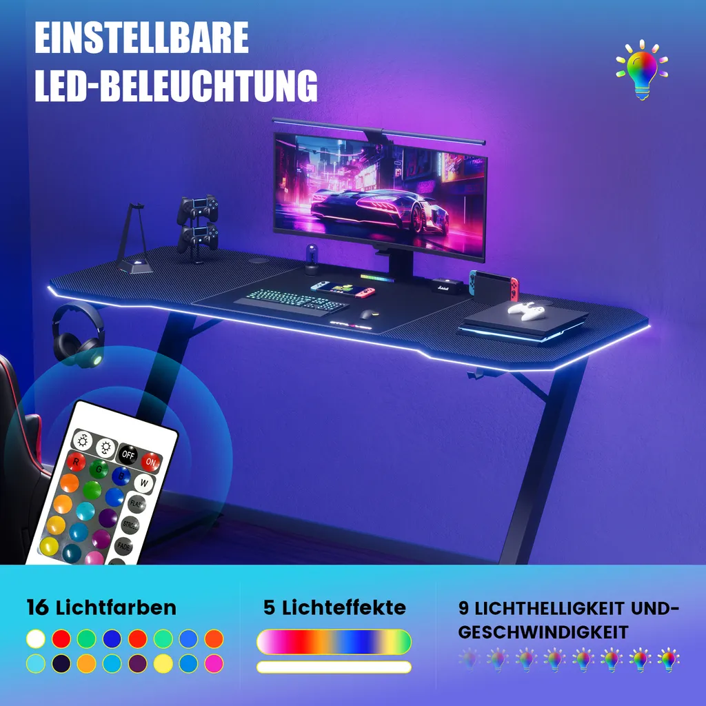 Table d'Ordinateur pour Gamer avec Support Casque, Idéal Petit Espace - 2