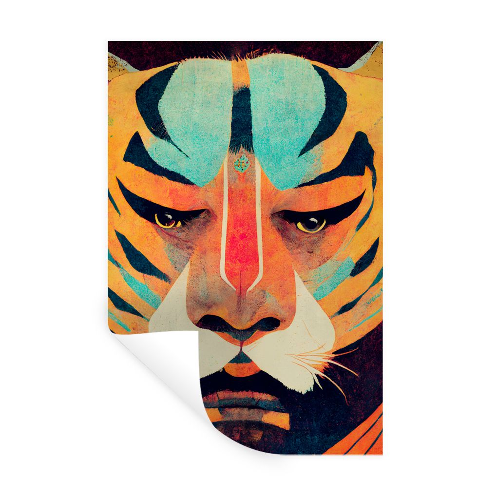 MuchoWow Wandtattoo Wandsticker Wandaufkleber Tiger - Porträt - Abstrakt - Tiere - Kunst 60x90 cm Selbstklebend und Repositionierbar - Sticker -...