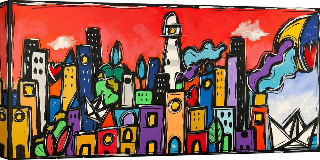 Tableau toile multicolore Wallas 70x35 cm pour une déco murale urbaine