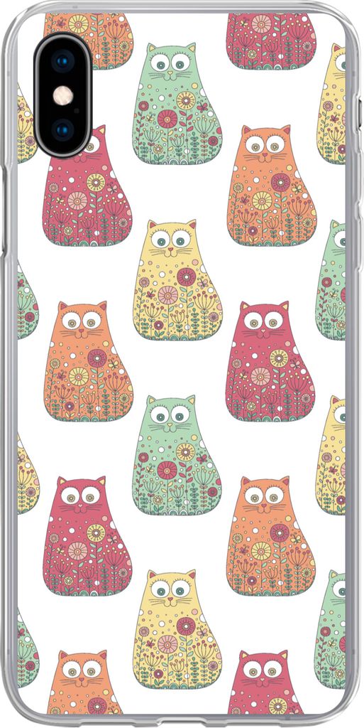 MuchoWow Handyhülle Schutzhülle Hülle für Telefoonhoesje iPhone Xs Mädchen - Katze - Blumen - Muster - Mädchen - Kinder - Kinder Silikon So...
