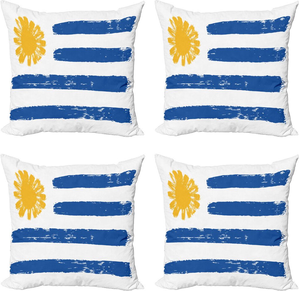 ABAKUHAUS Uruguay Kissenbezug Set (4 Stück), Pinselmalerei Stroke Flagge, Moderner Doppelseitiger Digitaldruck, 60 cm x 60 cm, Cobalt Blue Earth Gelb