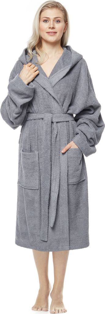 Arus Bademantel Pacific für Damen, wadenlang, 100% Baumwolle, Farbe:Grau, Größe:XXL