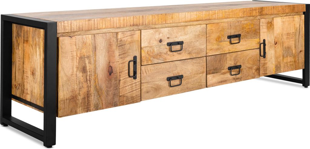 TV Schrank Britt Holz Metall Natur Schwarz, Masse:200 cm x 45 cm