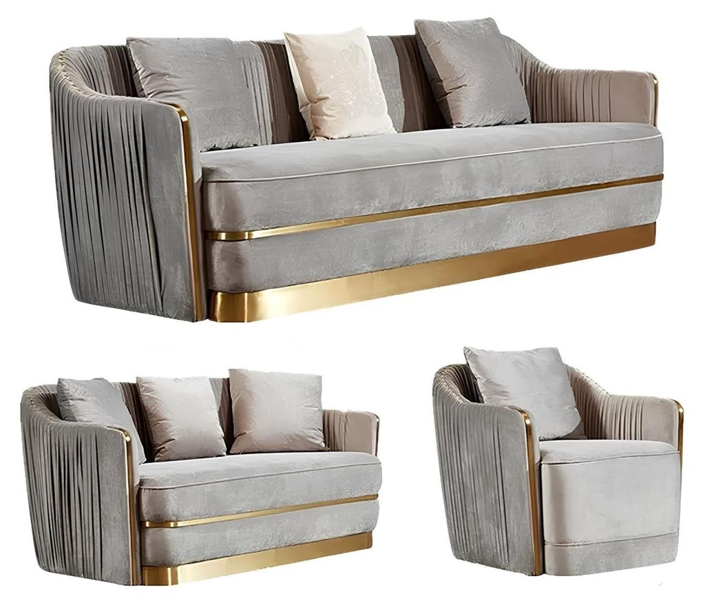 Designer Couch Polster Sitz Garnitur Sofa Garnituren Samt Italien Design 3+1+1