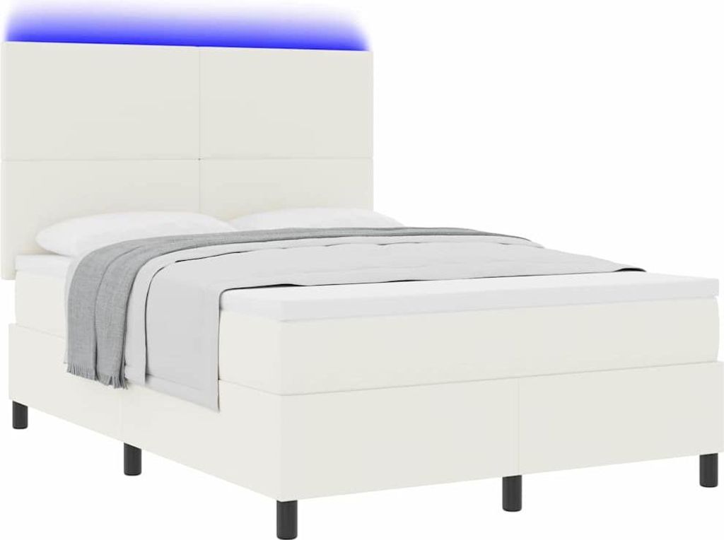 LED Boxspringbett Creme und Weiß 160 x 200 cm Cordstoff