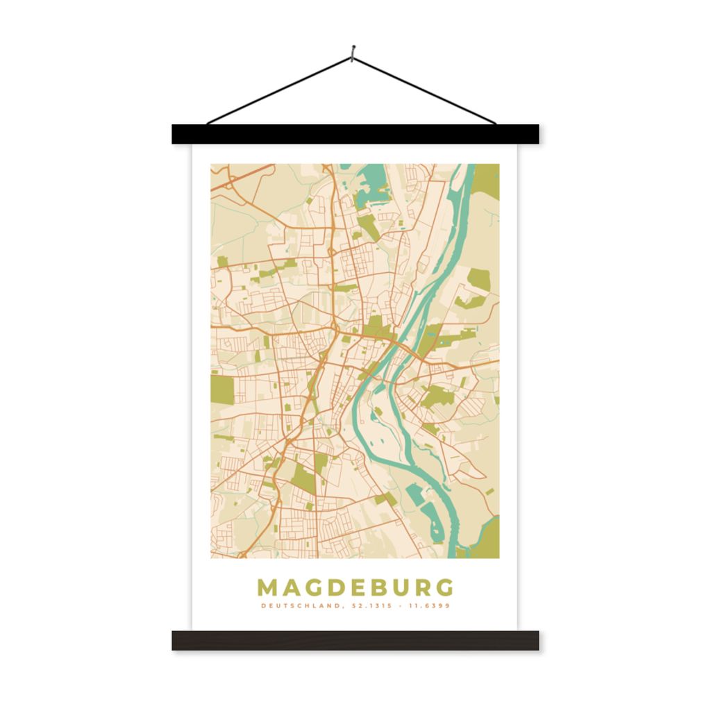 MuchoWow Textilposter Karte - Magdeburg - Vintage - Stadtplan 40x60 cm mit schwarzem Rahmen - Wanddekorationen