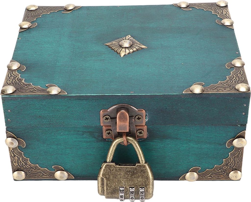 Schatzkiste aus Holz mit Zahlenschloss, exquisite Vintage-Schmuckaufbewahrungsbox mit verstärkten Ecken und handgefertigtem Schmuck