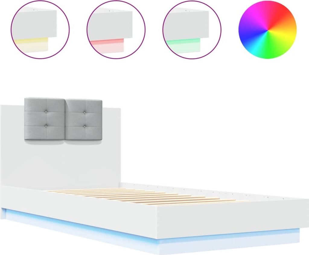 vidaXL Bettgestell mit Kopfteil und LED-Leuchten Weiß 100x200 cm
