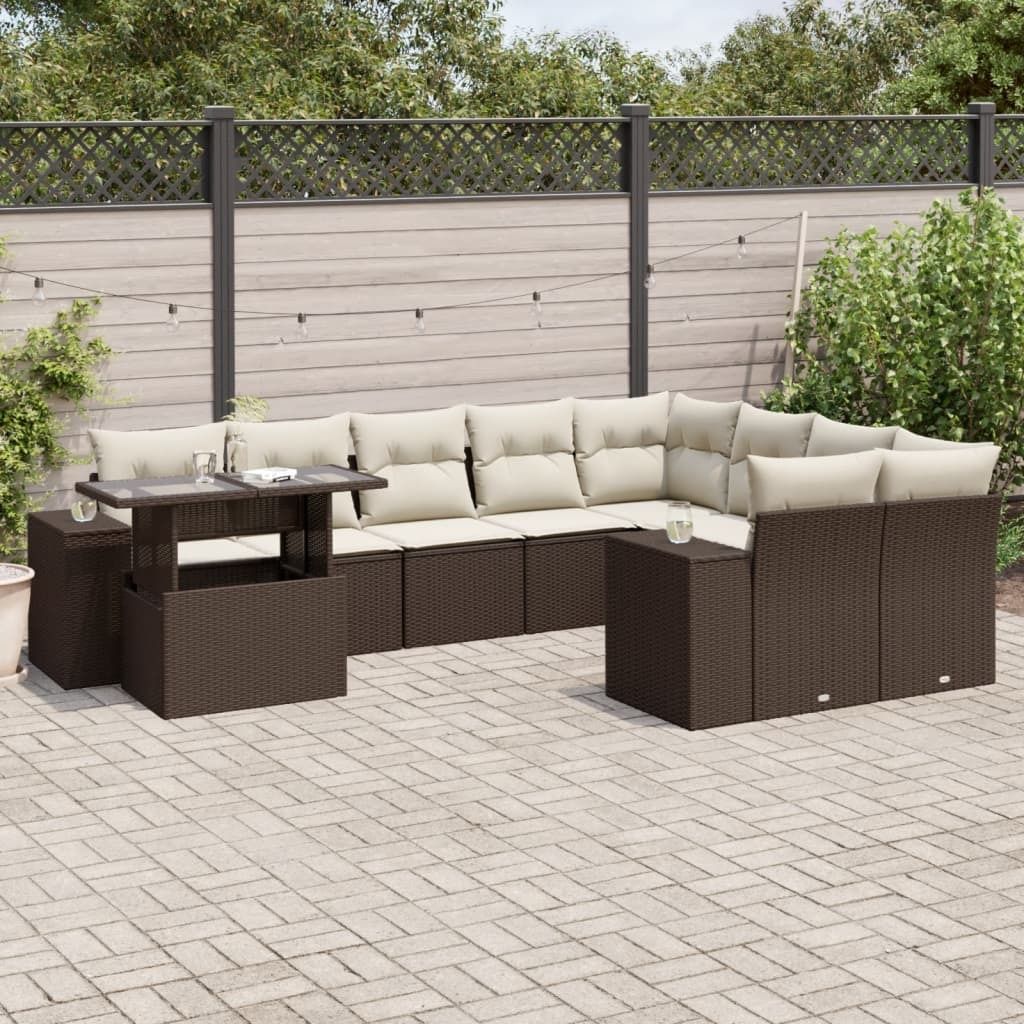 Maison Exclusive - 10-tlg. Garten-Sofagarnitur mit Kissen Braun Poly Rattan