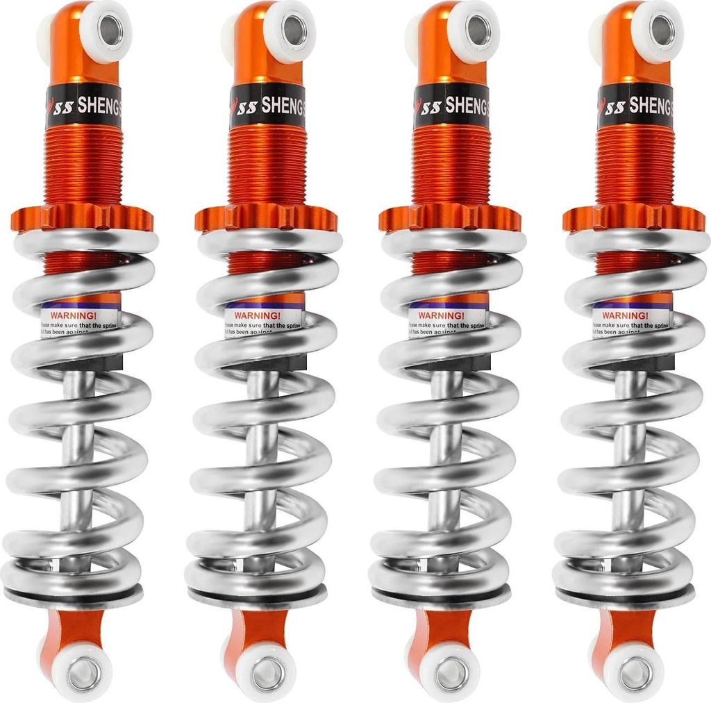Motorrad Heckstoßdämpfer - Set mit 4 Stück - Lochabstand 190 mm - Verstellbare Feder - Max. Traglast 544 kg - Aluminium & Edelstahl