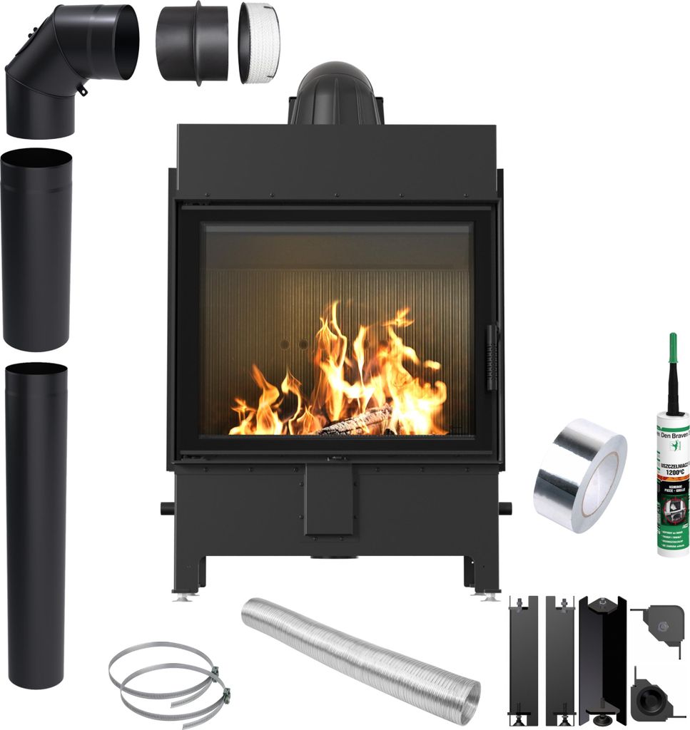 Kamineinsatz KRATKI LUCY 15 kW Ø200 SCHWARZ Montageset mit Schließung