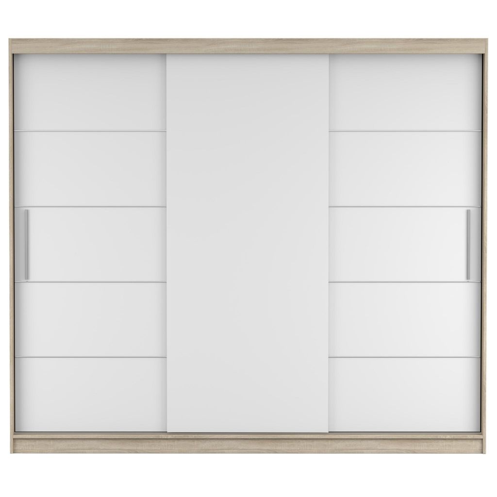 Schwebetürenschrank Alba 250 cm Sonoma/Weiß, ohne Spiegel Produktbild 