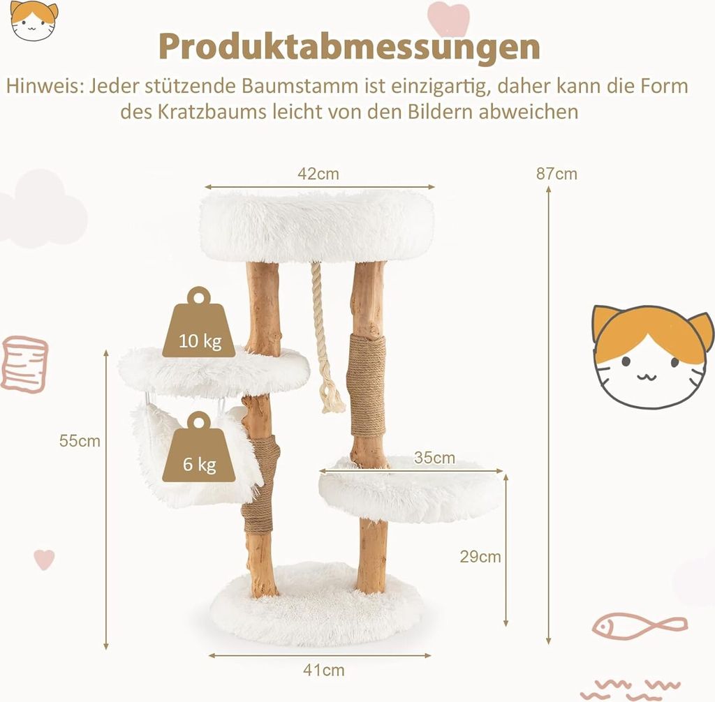 COSTWAY 87cm Kratzbaum Holz, Katzenbaum mit Hängematte & Produktbild 8