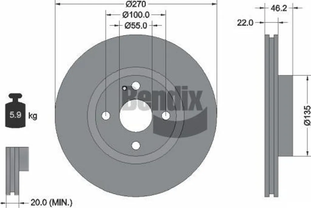 Disque de frein de rechange pour MX-5 BENDIX BDS2130 type origine