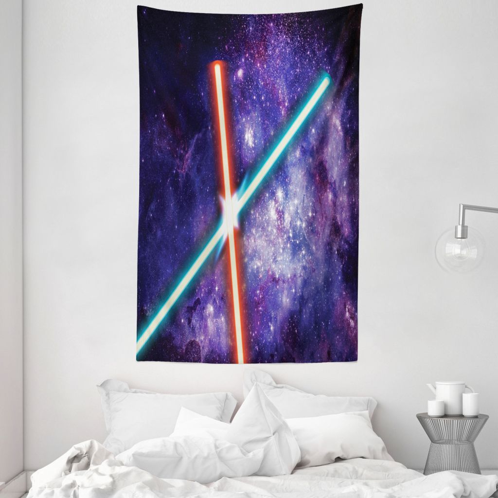 ABAKUHAUS Galaxis Wandteppich und Tagesdecke, Raum Clash aus Weiches Mikrofaser Stoff Waschbar ohne Verblassen Digitaldruck, 140 x 230 cm, Rot Blau...