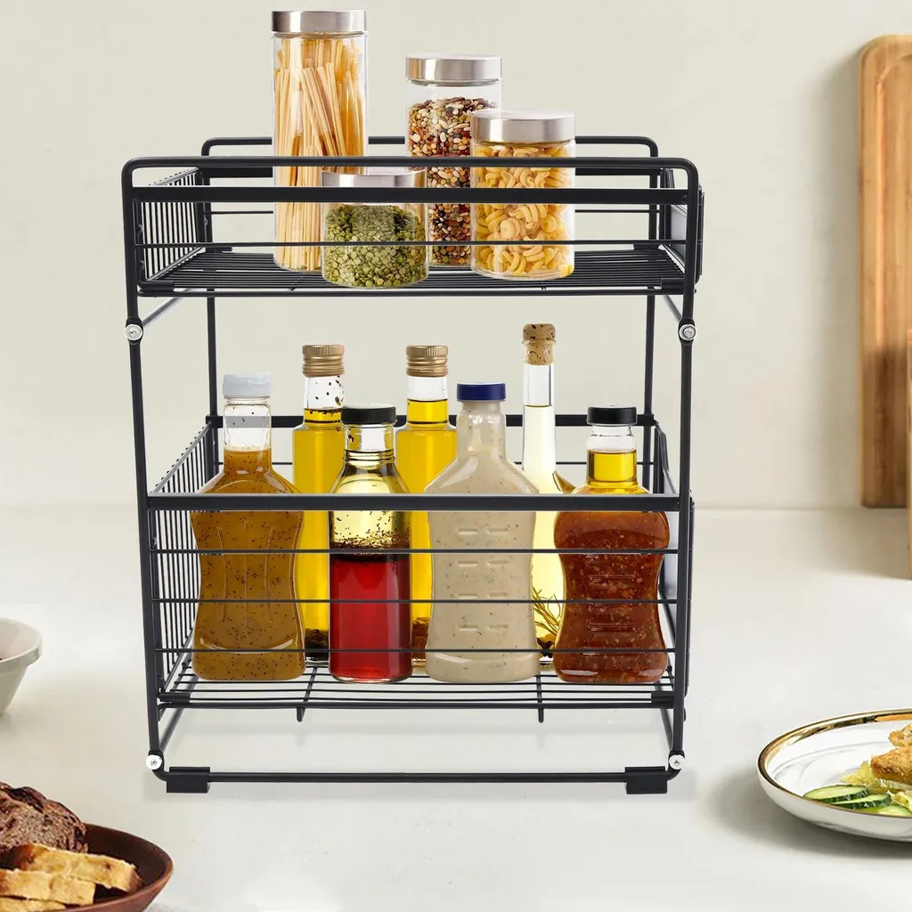 Organizer Armadio 2 Ripiani Estraibile Design Acciaio Nero - 3