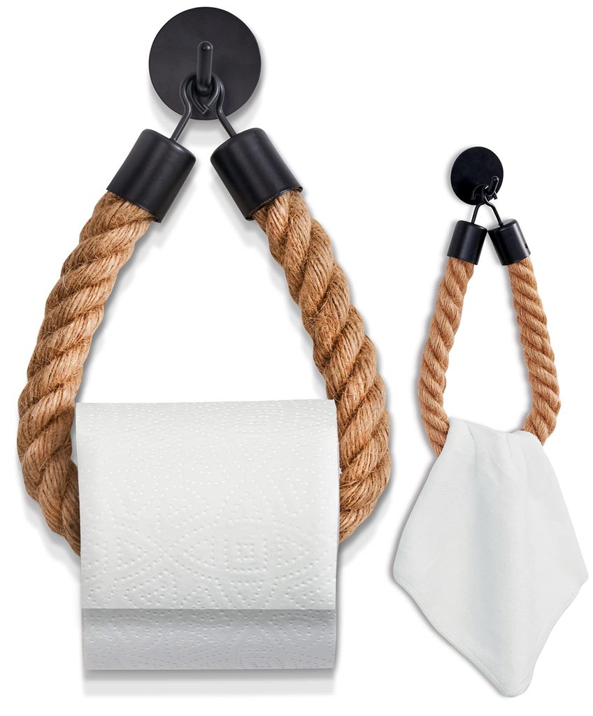 Toilettenpapierhalter ohne Bohren schwarz matt - KLEBEN STATT Bohren - Klorollenhalter Klopapierhalter ohne Bohren schwarz Seil - WC Rollenhalter