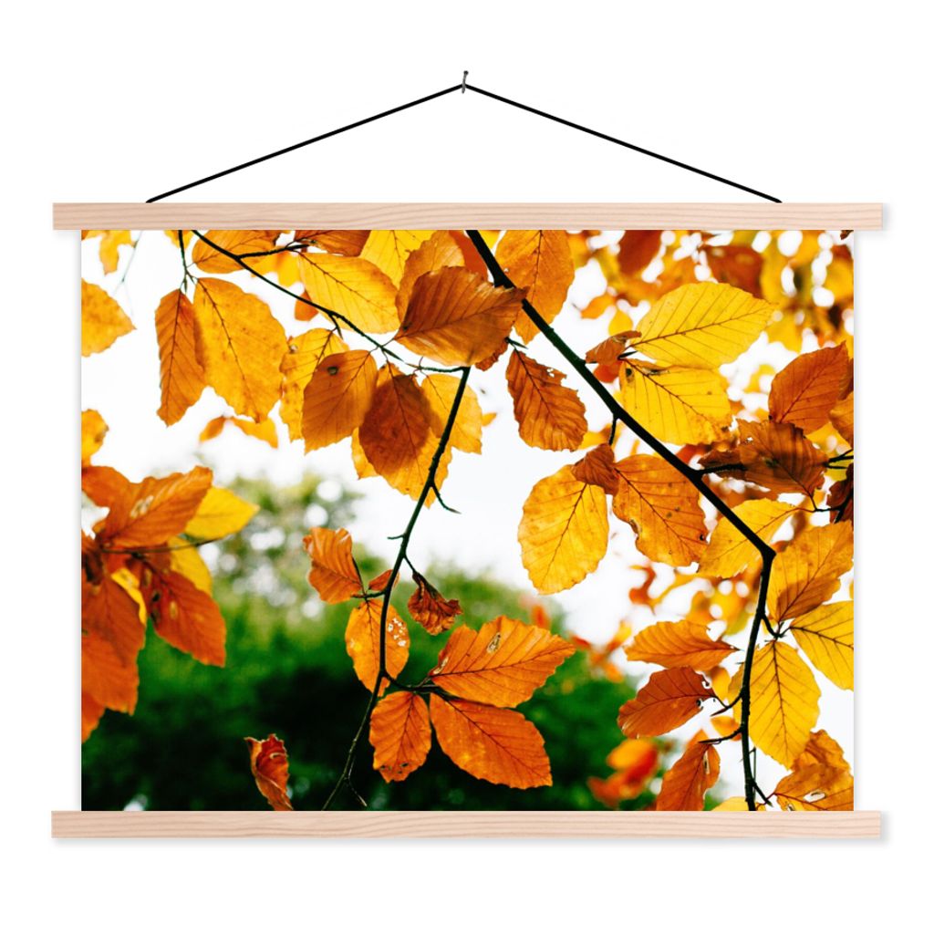 MuchoWow Textilposter Herbstblätter - Baum - Rustikal 120x90 cm mit holzfarbenen Rahmen - Magnetisch