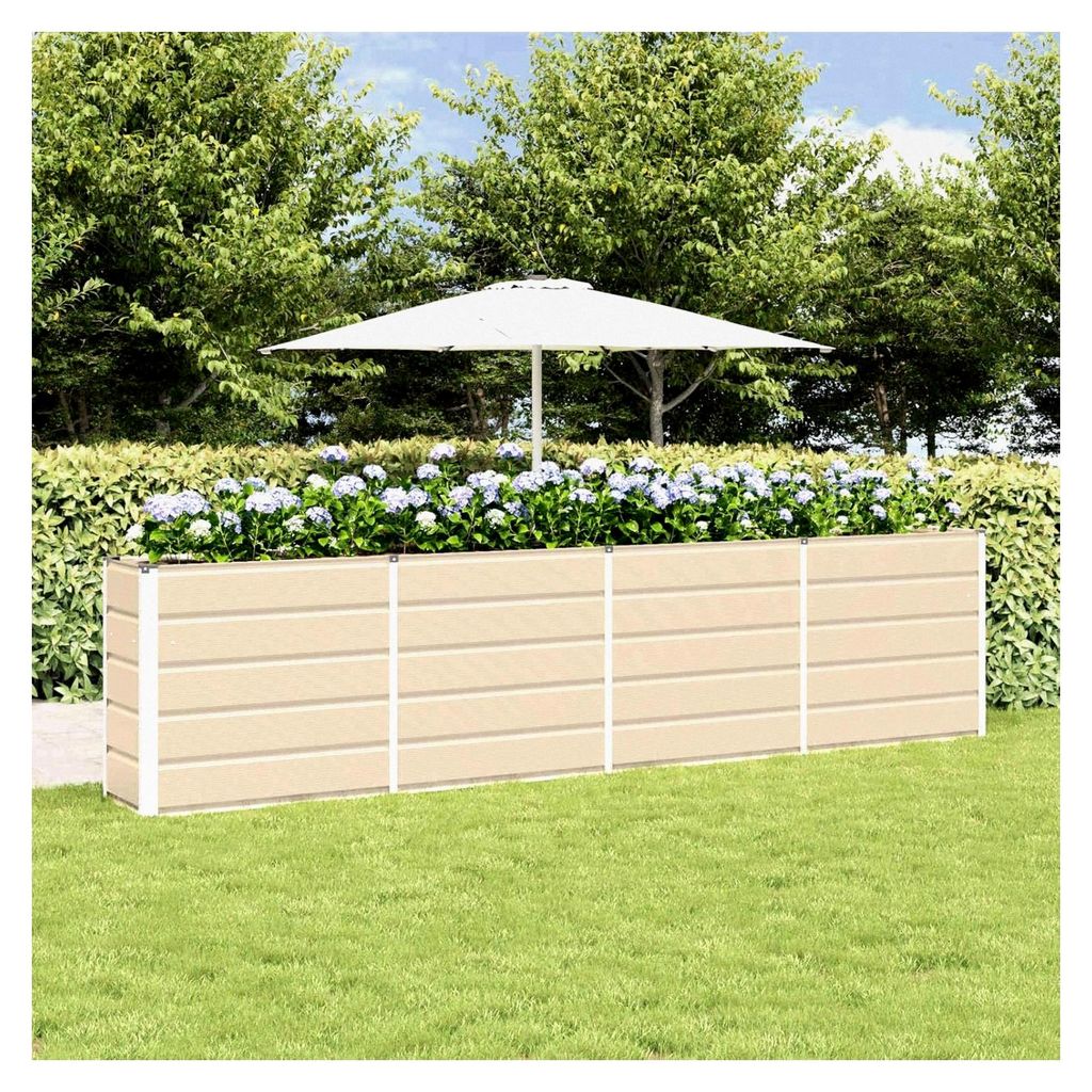 Blumenkästen, elfenbeinfarben, 160 x 40 x 75 cm, Stahl, Hochbeet, für Garten, Pflanzgefäß, für Blumen, Sukkulenten, Terrasse, Balkon