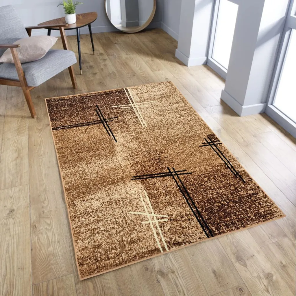 Grand tapis de salon 180x250 cm LUKEN beige tissé plat et moderne