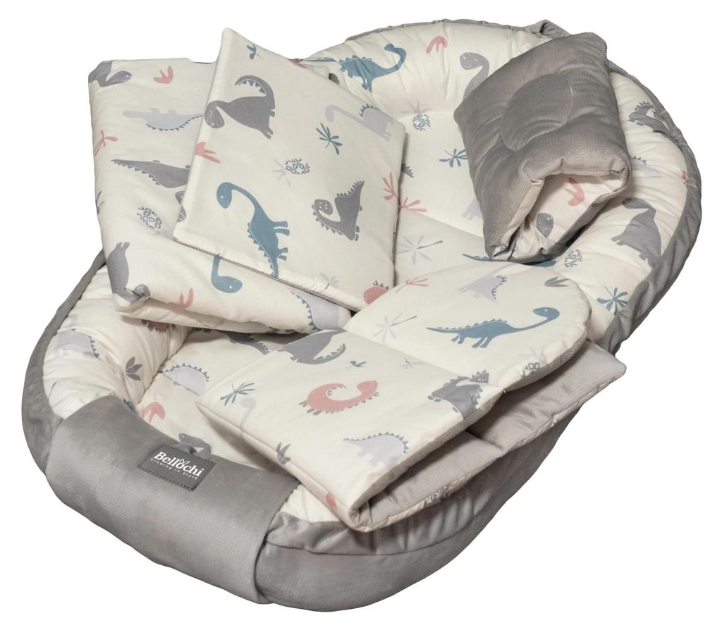 Bellochi 5-tlg Babynest Set Premium Erstausstattung - Baby Kokon mit Matratze, Decke, Flachkissen & Stillkissen - Handgefertigt z. Baumwolle & Samt...