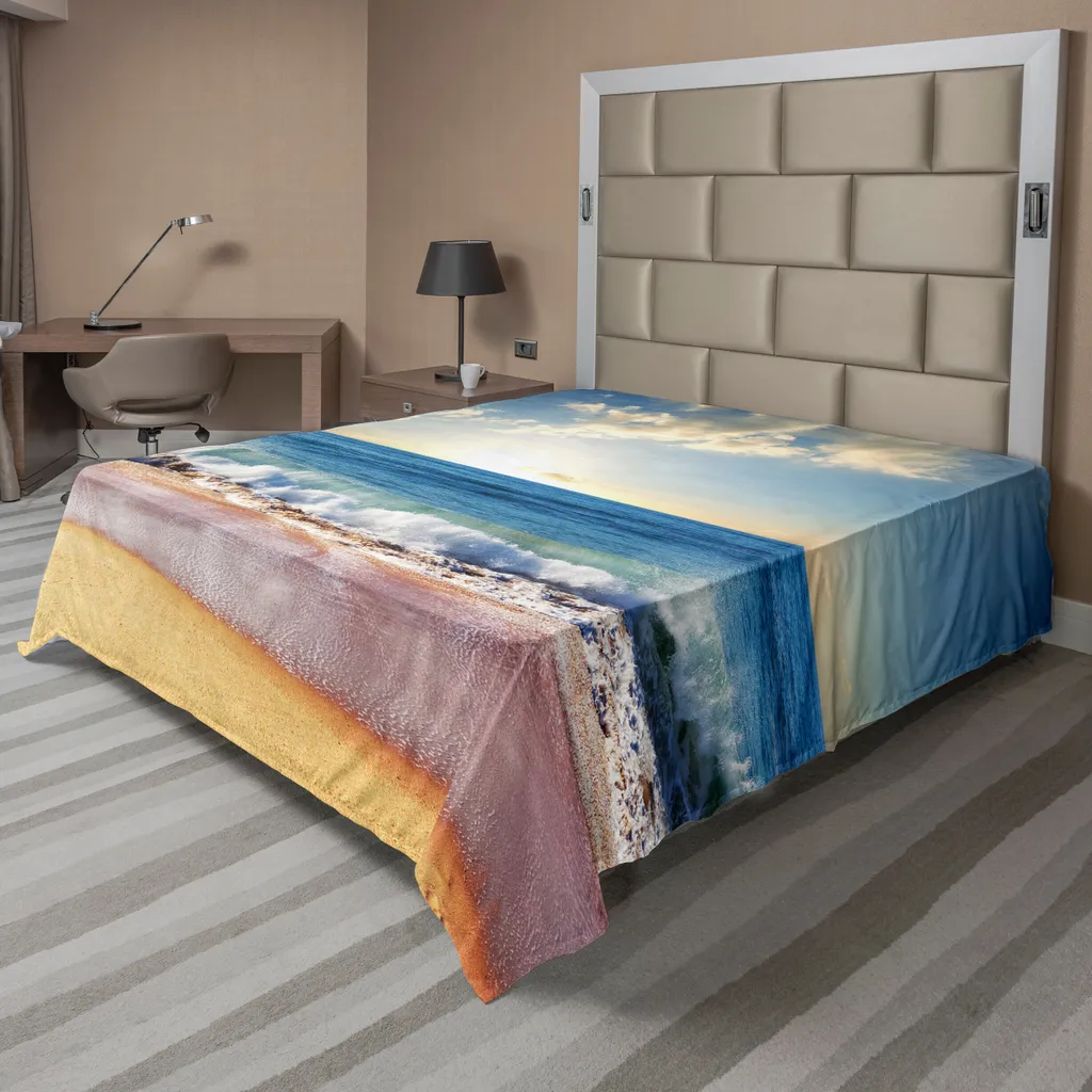 Drap de lit pour décoration marine, horizon marin d'été 260 cm x 228 cm