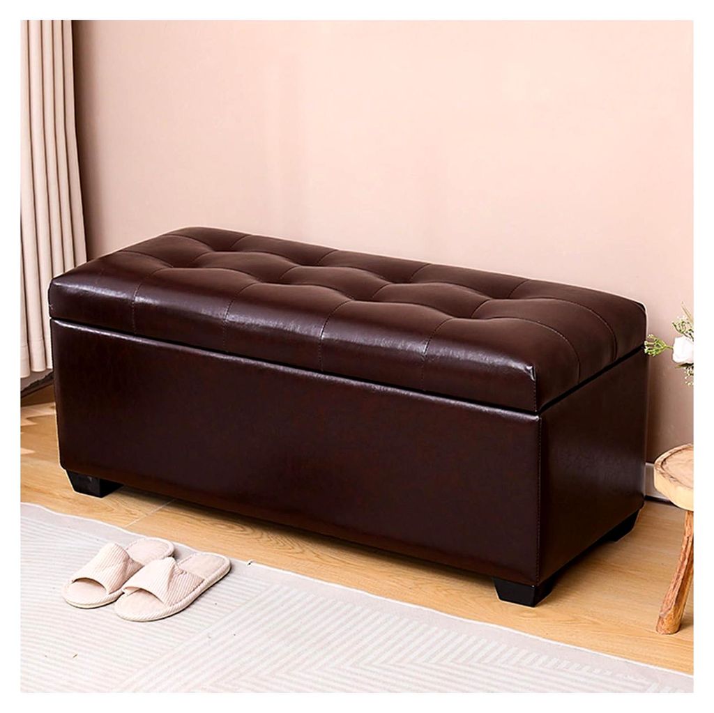 Rechteckige Ottomane mit Stauraum für das Schlafzimmer, Lederfußstütze mit Beinen für den Eingangsbereich, gepolsterter Pouf-Ottomane-Fußhocke...