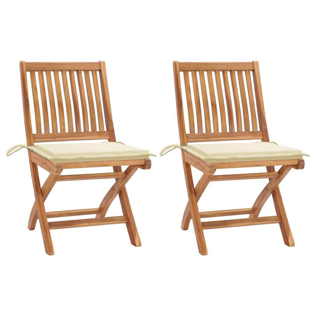 The Living Store Gartenstühle 2 Stk. mit Cremen Kissen Teak Massivholz