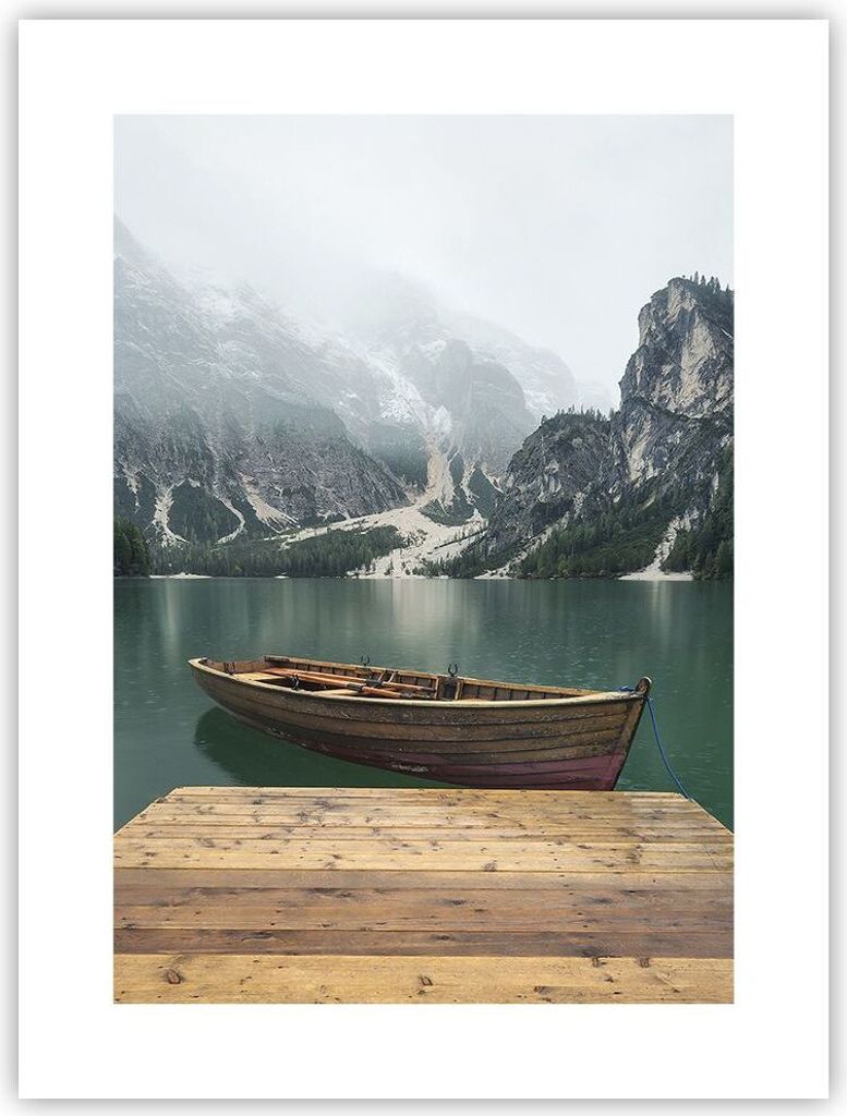 Poster - Poster ohne Rahmen - Berge See Boot - 30x40 cm - Wand Bild - Wanddeko - Wandbilder - Kunstposter - Wandposter - Bilder - Kunstdruck - Wand...