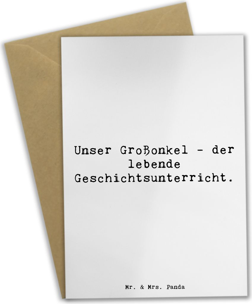 Mr. & Mrs. Panda Grußkarte Spruch Großonkel Geschichtsunterricht - Weiß - Geschenk, weihnachtskarten, hochzeitskarten, Familie, genesungskarte, ...
