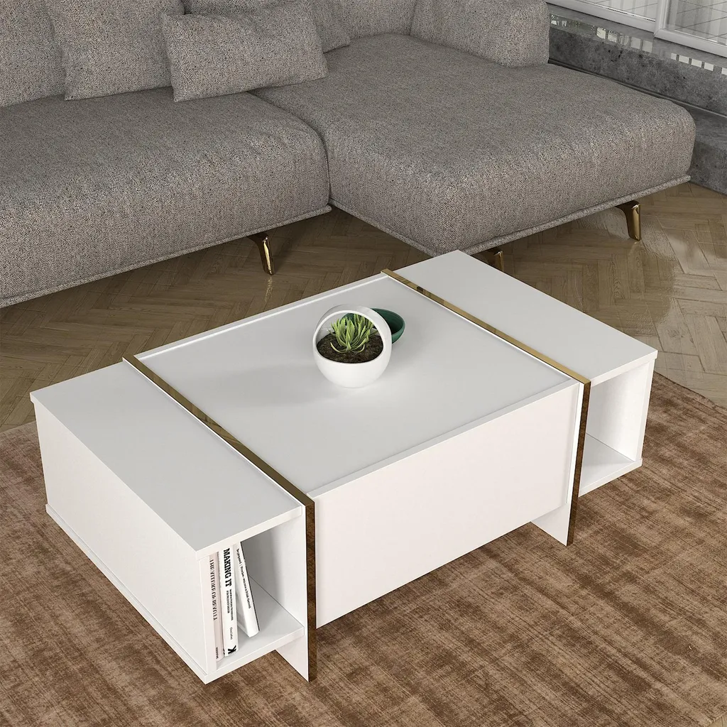 Table basse Tavak 104 cm blanc et or : fini le désordre dans le salon - 2