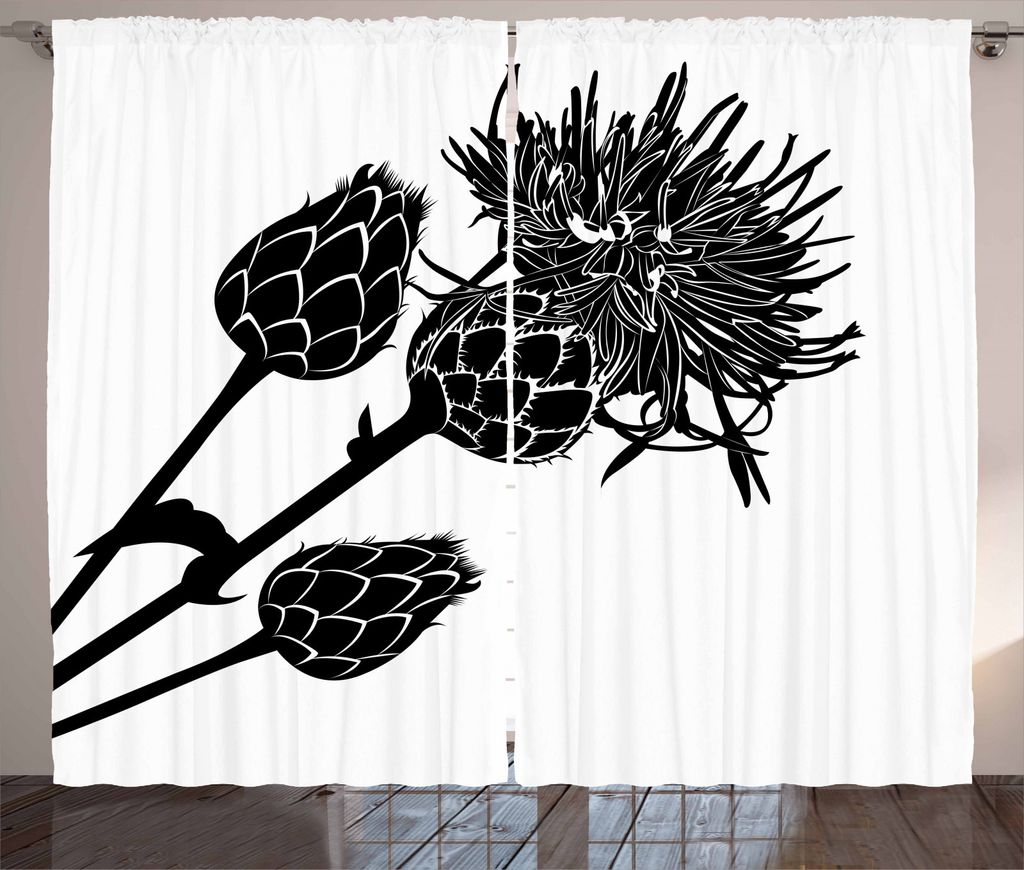 ABAKUHAUS Artischocke Rustikaler Gardine, Dornige Pflanzen gesund, Schlafzimmer Kräuselband Vorhang mit Schlaufen und Haken, 280 x 245 cm, Schwarz...