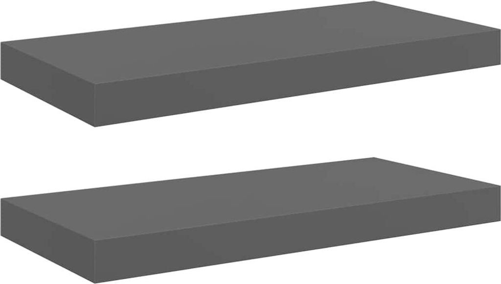 vidaXL Schweberegale 2 Stk. Hochglanz-Grau 50x23x3,8 cm MDF
