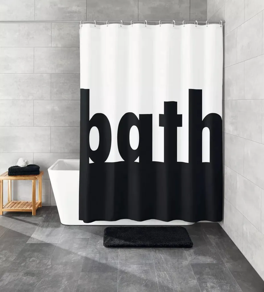 Kleine Wolke Rideau de Douche TXT Bath Noir et Blanc 180x200 cm Polyester