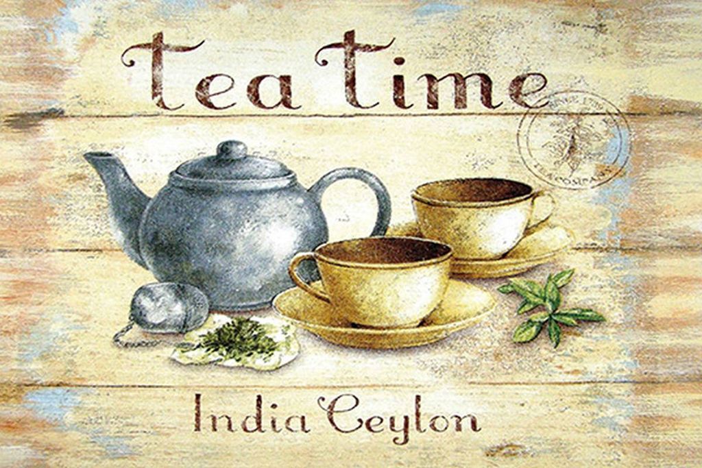 vianmo Holzschild 12x18 cm Tee Tea Time India Ceylon Teekanne