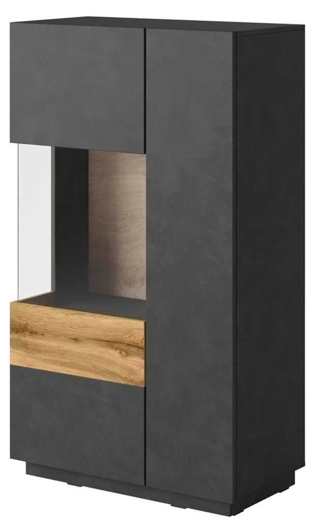 Geschirrschrank Andrea mit 2 Türen, Anthrazitgrau und Holzoptik, 139cm