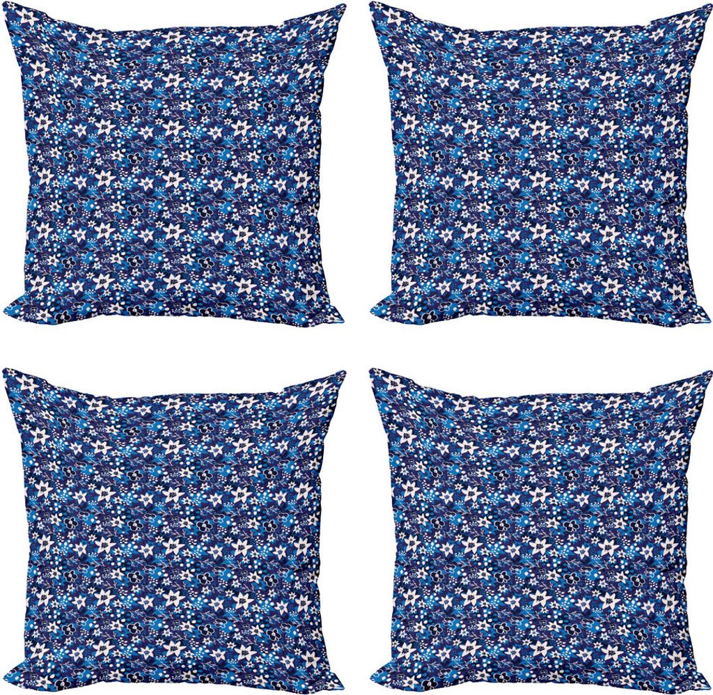 ABAKUHAUS Kindergarten Kissenbezug Set (4 Stück), Botanischer Bouquets Sommer, Moderner Doppelseitiger Digitaldruck, 50 cm x 50 cm, Indigo und Vio...