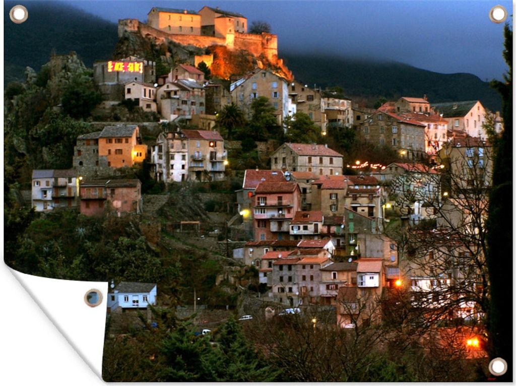 MuchoWow 40x30 cm Outdoor-Poster Gartendeko Sichtschutz Garten Poster für den Garten Die nächtliche Stadt im europäischen Korsika