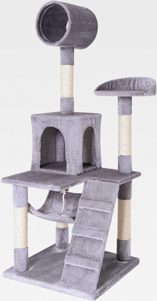 Kratzbaum für Katzen mit Hängematte & Tunnel, Höhe 133 cm, Katzenbaum mit Sisalseil & weichem Plüsch, gemütliche Liegeflächen & Höhlen, für...