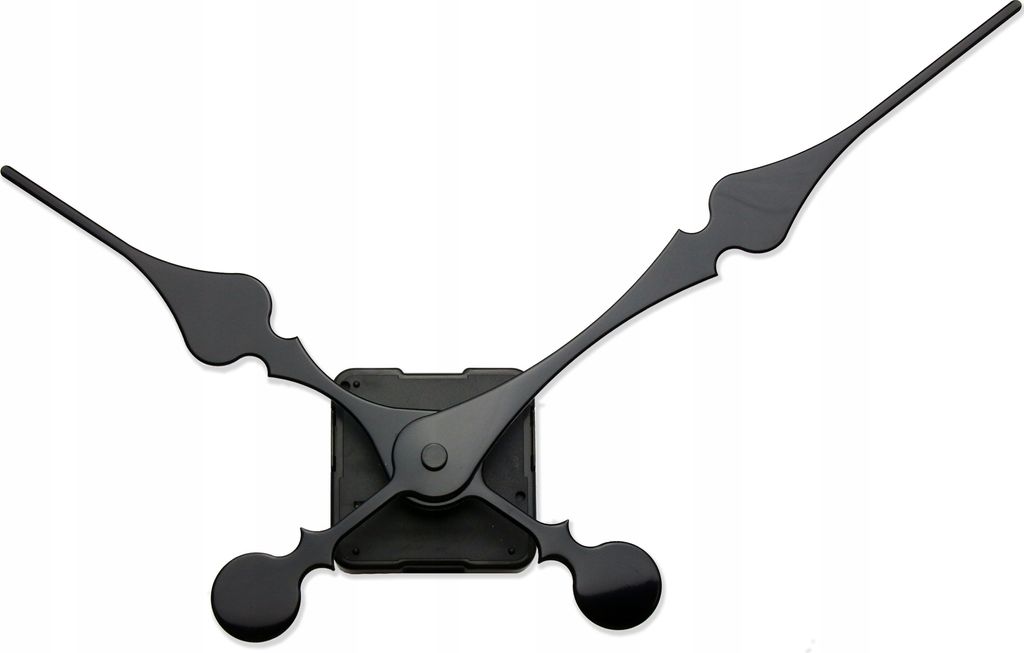 A black clock mechanism with hands against a white background.
