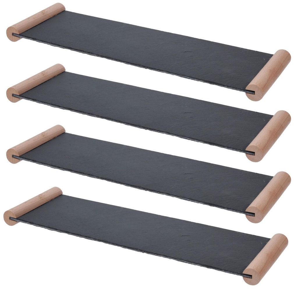 4x Servierplatte Schiefer 50 x 15 cm mit Holzgriffen Produktbild 