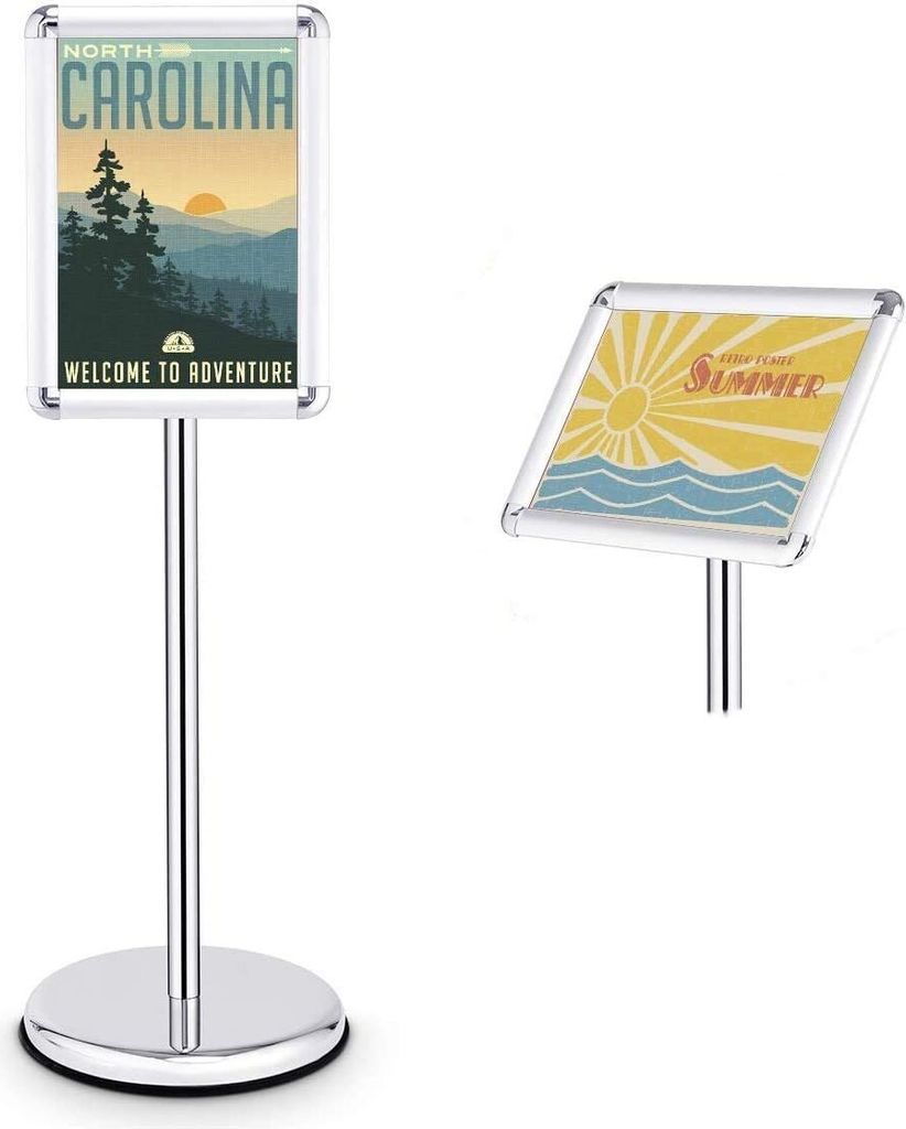 Praesentationsstaender Metall, Plakatstaender Infostaender, Praesentationsstaender drehbar, Werbestaender hoeheverstellbar, Silber (A4)