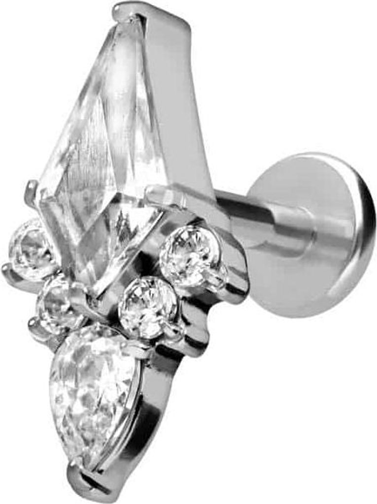 Ohrpiercing, Nasenpiercing Titan Labret mit Innengewinde KRISTALLSCHILD Silber Stablänge: 8mm | Stabstärke: 1,2mm