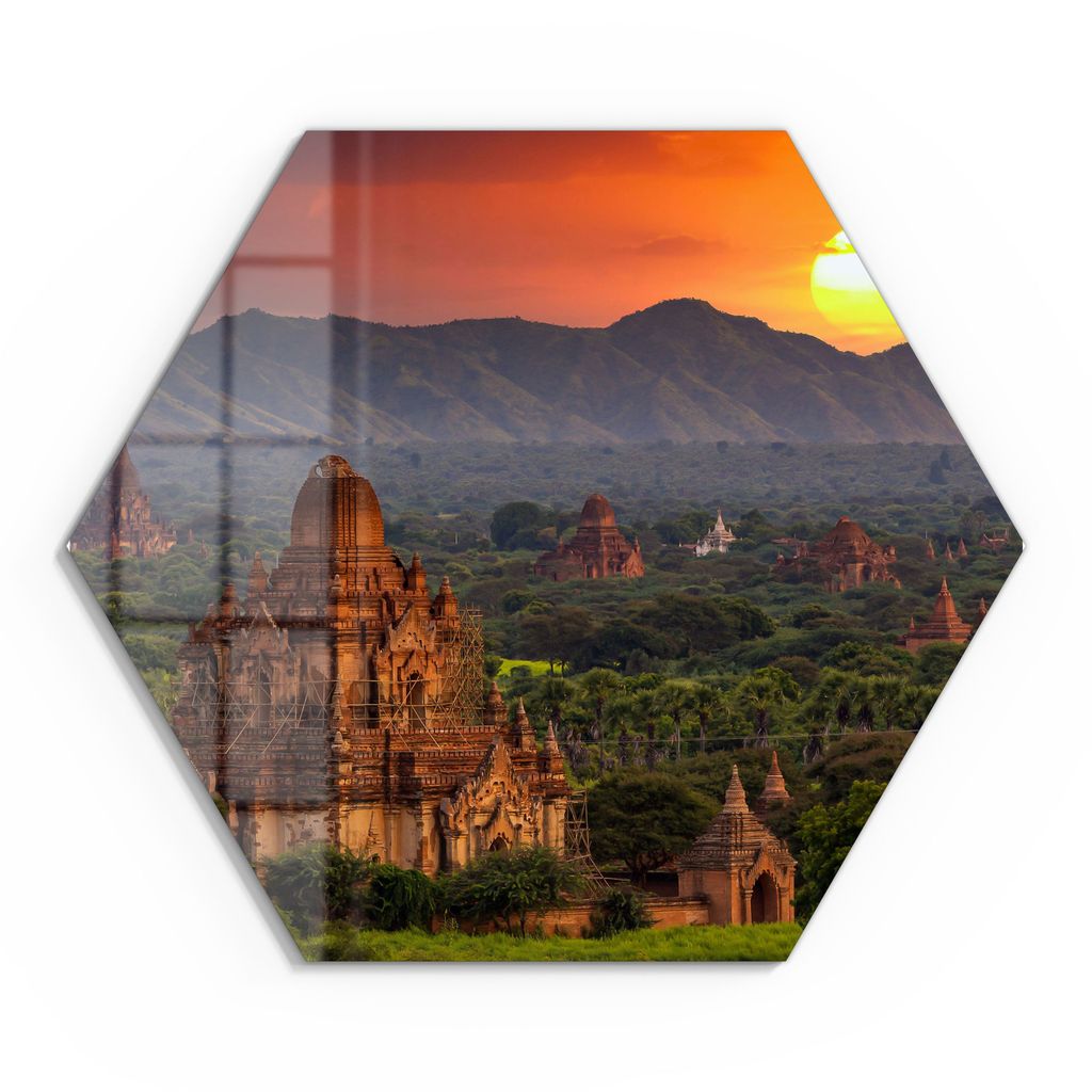 DEQORI Glasbild Echtglas 55x48 cm 'Tempel in Bagan' Wandbild Bild modern Deko