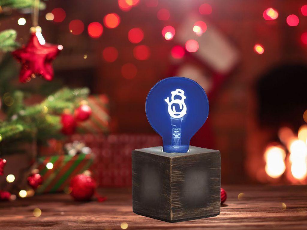 Kleine Tischlampe Würfel Grau 9x9cm mit Deko LED Glühbirne Schneemann Blau