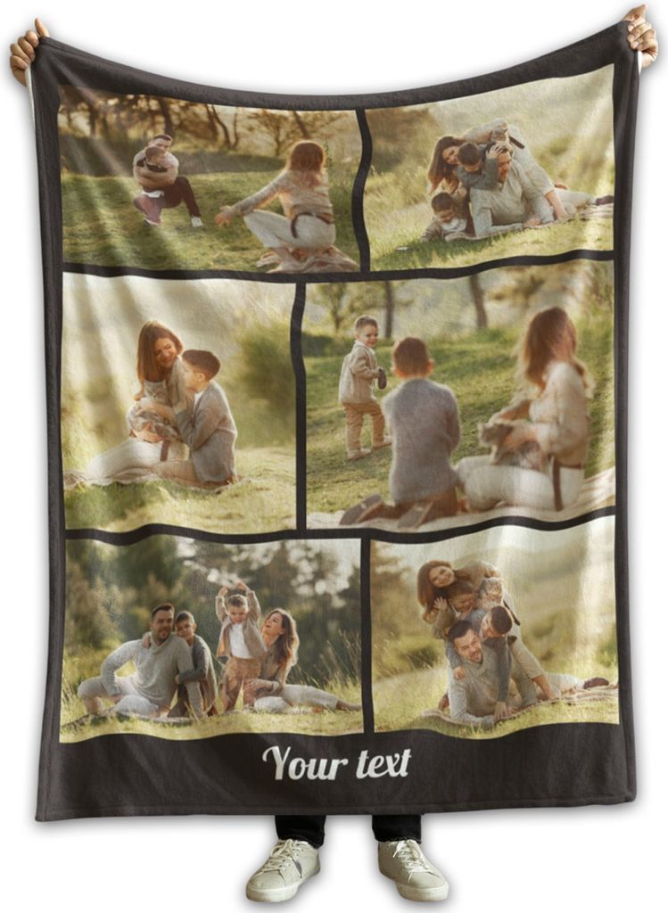 Ferocity, Fotodecke, 6 Fotos, 70x100, personalisiert, Kuscheldecke, weich, Geschenk, Familie, Freunde, Schwarz, Collage