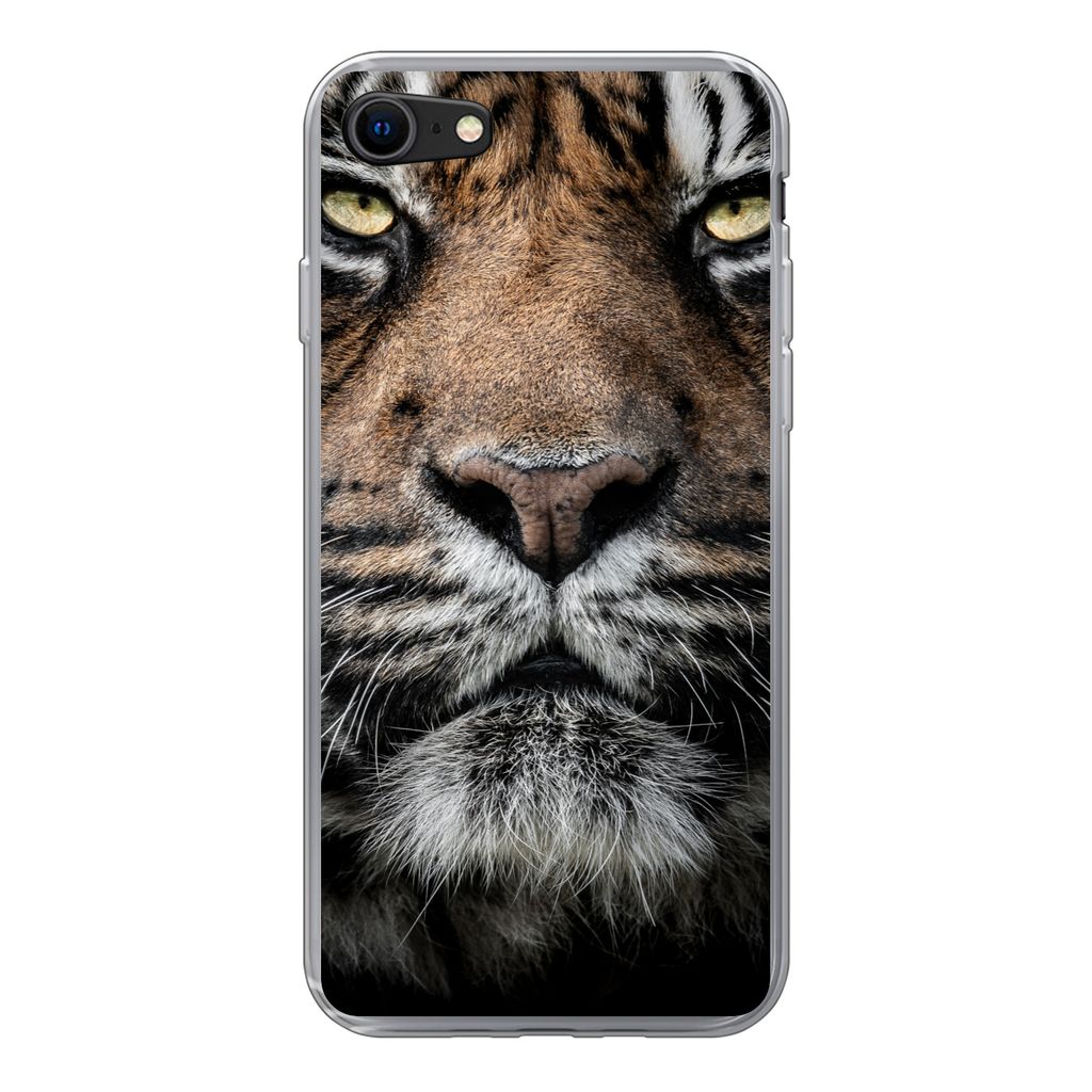 MuchoWow Handyhülle Schutzhülle Hülle für iPhone SE 2020 Tiger - Nahaufnahme - Tier Silikon Softcase Handy Hülle - Kartenbesitzer