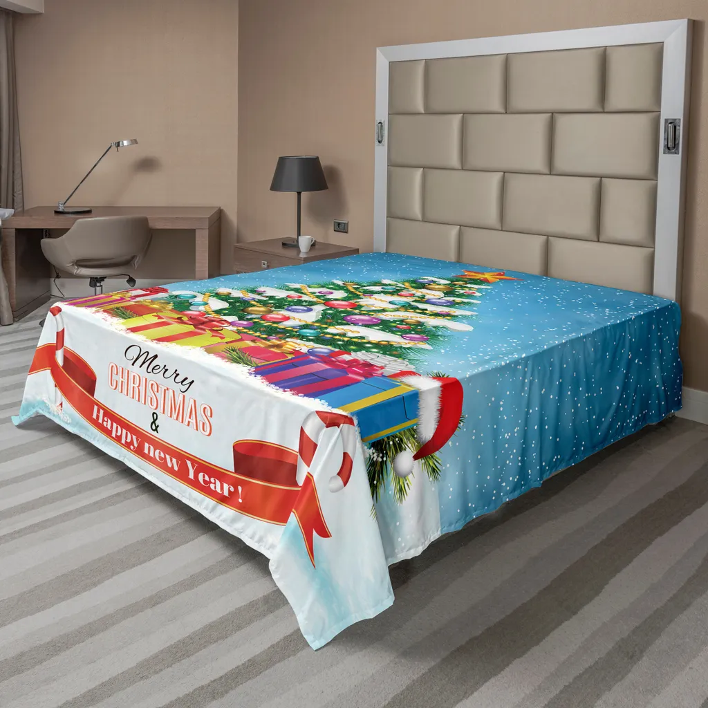 Drap Supérieur 260x228cm Noel, Déco Lit Chambre Festive, Doux