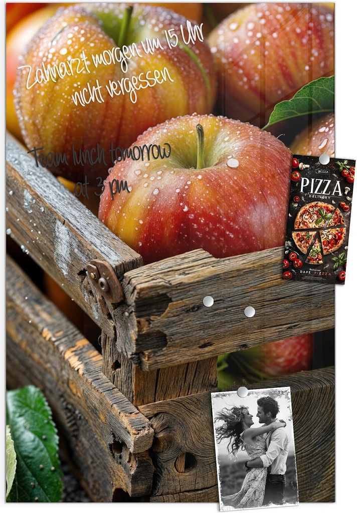 Magnettafel 40x60cm Pinnwand Whiteboard beschreibbar - Äpfel Holzkiste