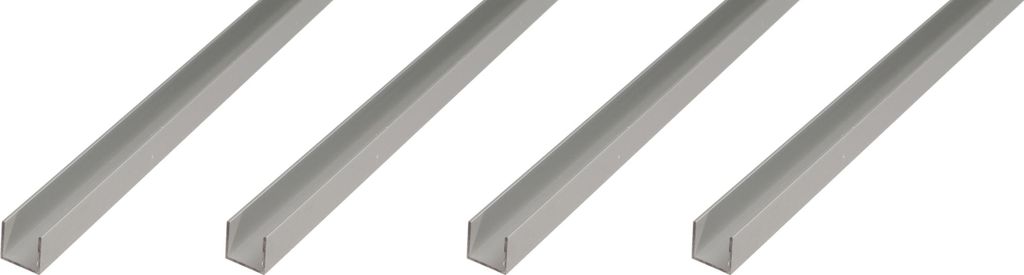 Alberts 4 x U-Profil, Aluminium, 8 x 20 x 8 x 1 mm, Länge 2 m, silberfarbig eloxiert